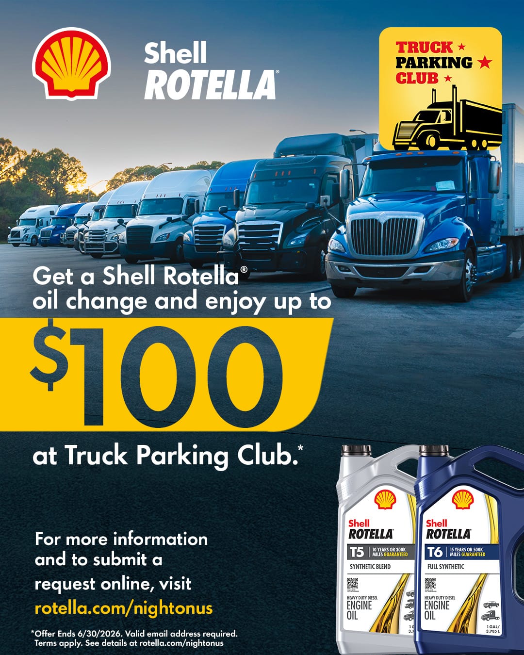 Truck Parking Club Partners with Shell Rotella to Offer Drivers Up to $100 in Truck Parking